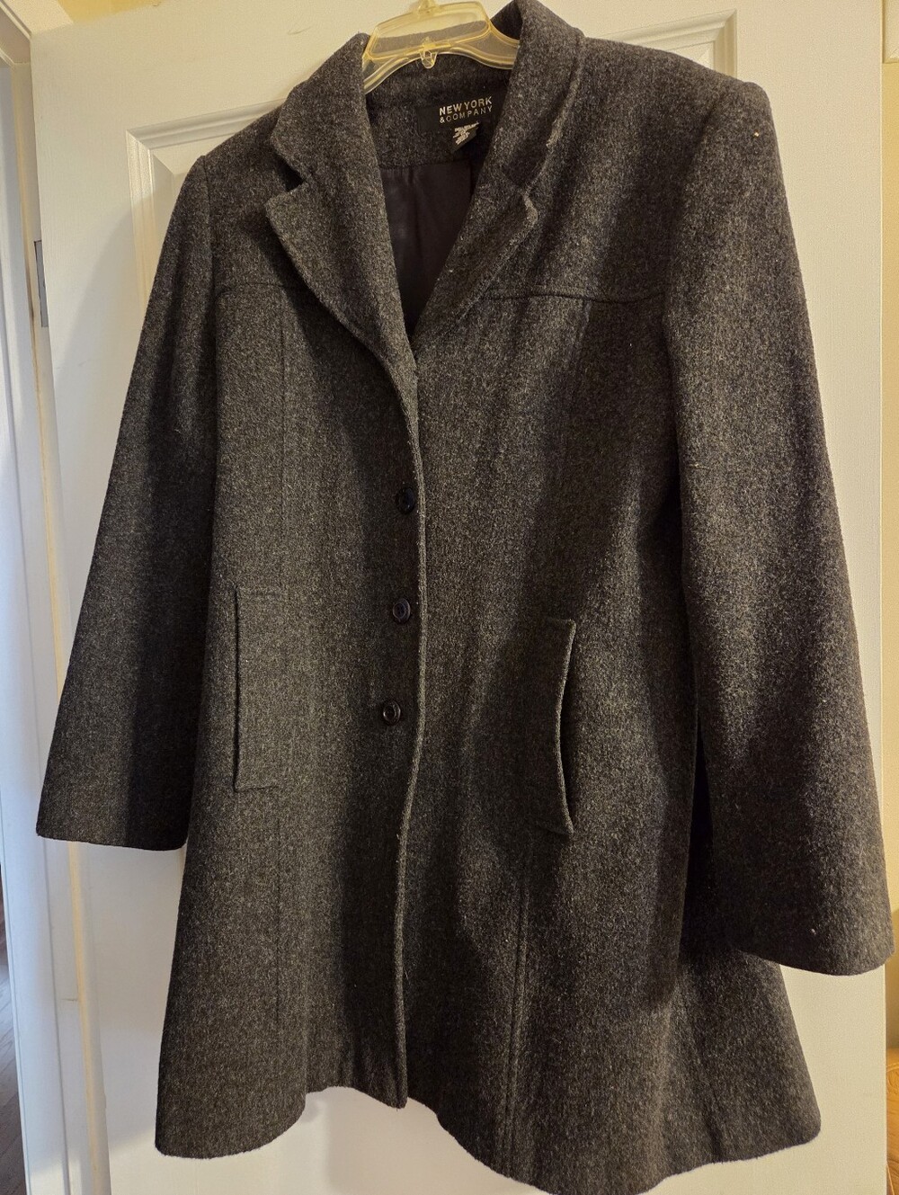 New York & Company Dark Charcoal Wool-Blend Pea Coat Size 14 Excellent